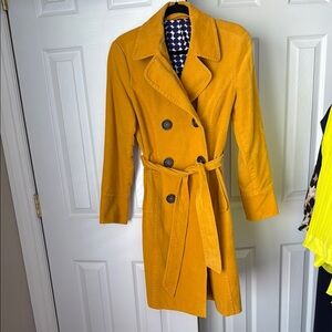 Boden Mustard Yellow Corduroy Trench Coat with Notched Lapel